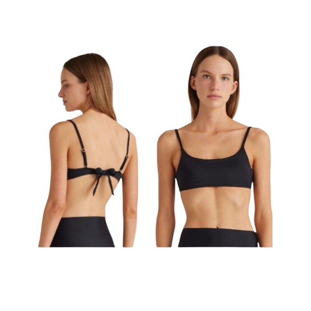 NWT Quince Italian Scoop Neck Bikini Top Black Size M